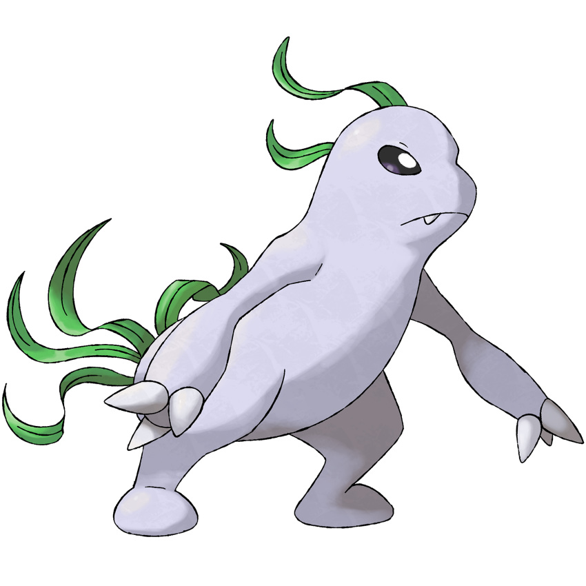 1:1 alpha_channel analgae black_eyes digital_media_(artwork) fakemon fangs grey_body grey_skin hi_res looking_away mammal official_art plant pokemon_clover simple_background solo teeth transparent_background unknown_artist