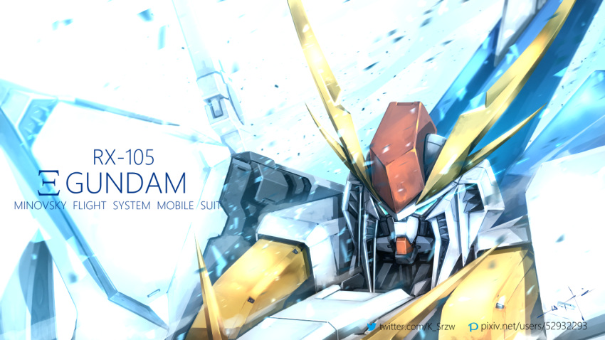 character_name commentary_request english_text green_eyes gundam gundam_hathaway's_flash looking_at_viewer md5_mismatch mecha mobile_suit no_humans pixiv_id resolution_mismatch robot science_fiction serike_w snowing solo source_smaller twitter_username upper_body v-fin wind xi_gundam