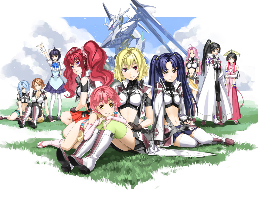 6+girls angelise_ikaruga_misurugi assault_visor black_hair black_skirt blonde_hair blue_hair blue_skirt boots braid breasts brown_hair chris_(cross_ange) cowlick cross_ange ersha_(cross_ange) everyone forehead_jewel freckles hair_between_eyes hand_on_own_thigh highres hilda_(cross_ange) jill_(cross_ange) knee_boots kurogin large_breasts light_smile long_hair looking_at_viewer maid maid_headdress mecha mechanical_wings medium_breasts midriff momoka_oginome multiple_girls navel parted_bangs photoshop_(medium) pink_eyes pink_hair ponytail red_eyes red_hair red_skirt robot salamandinay salia_(cross_ange) sandals scowl short_hair short_shorts shorts skirt small_breasts thighhighs twintails very_long_hair villkiss_(cross_ange) vivian_(cross_ange) wing_hair_ornament wings yellow_eyes