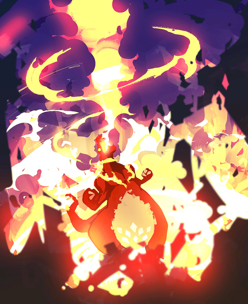 blurry charizard claws commentary_request fire flame-tipped_tail gigantamax gigantamax_charizard head_back highres no_humans pokemon pokemon_(creature) smoke solo yottur