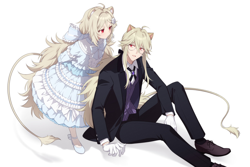 7dango7 ailane_(show_by_rock!!) aion_(show_by_rock!!) alternative_fashion animal_humanoid blush brother_(lore) brother_and_sister_(lore) butler clothing dress duo felid felid_humanoid female hair hands_on_back hi_res humanoid j-fashion lion lion_humanoid lolita_(fashion) long_hair male mammal mammal_humanoid open_mouth ouji_(fashion) pantherine pantherine_humanoid red_eyes ribbons sanrio shadow shiro_lolita show_by_rock!! sibling_(lore) simple_background sister_(lore) size_difference white_hair