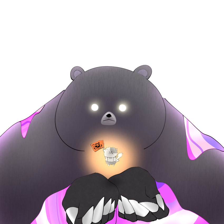 1:1 :3 anthro bear claws domestic_cat duo felid feline felis flag glowing glowing_eyes hi_res li'l_judd male mammal mr._grizz nintendo size_difference slime splatoon watakofu