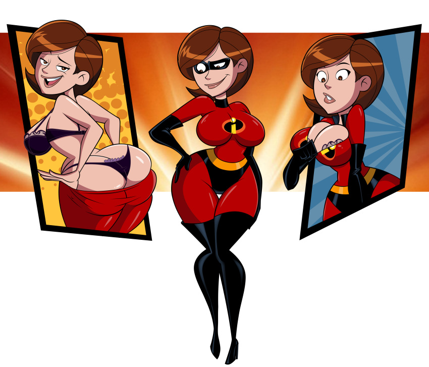 1girls armwear ass big_butt black_panties bra breasts brown_eyes brown_hair bust busty butt clothing costume dat_ass disney elastigirl eyewear female female_only footwear grimphantom handwear helen_parr hips huge_ass huge_butt large_ass legwear mask milf multiple_poses outfit panties pixar short_hair smooth_skin solo superhero superhero_costume_change superheroine the_incredibles thick_ass thong undressing wide_hips