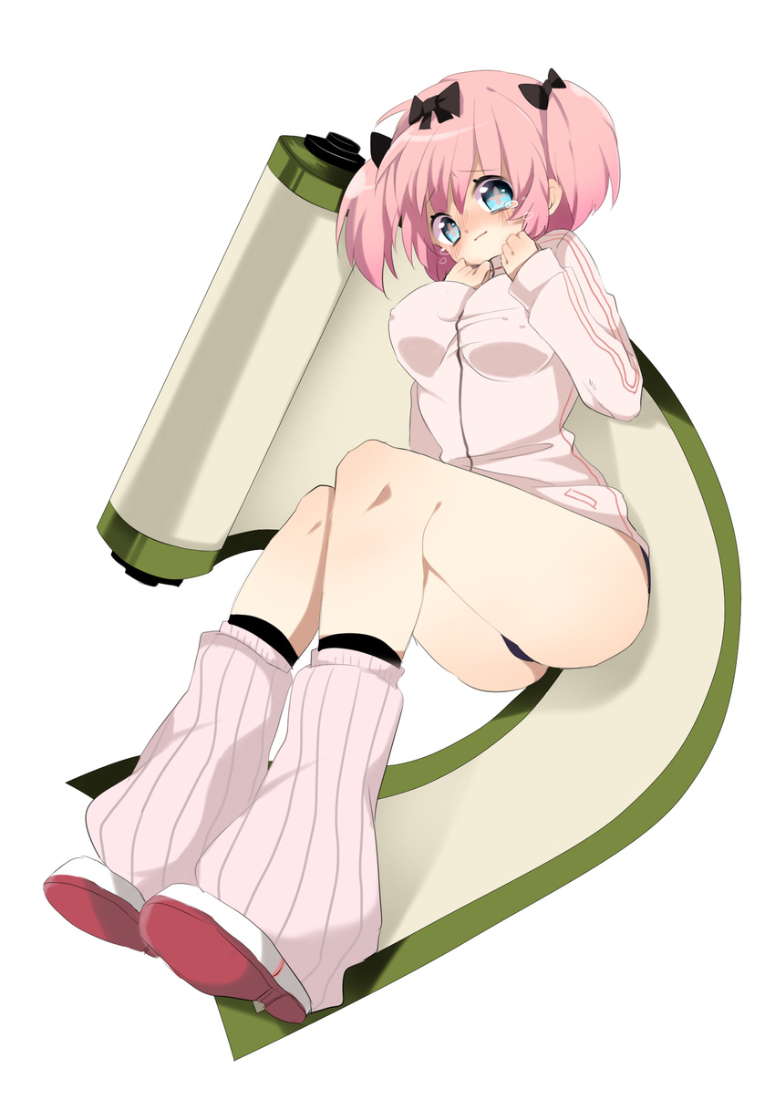 +_+ absurdres bad_id bad_pixiv_id blue_eyes blush bow breasts buruma crying crying_with_eyes_open female hairbow hibari_(senran_kagura) highres jacket large_breasts looking_at_viewer photoshop_(medium) pink_hair scroll seitarou senran_kagura senran_kagura_shoujo-tachi_no_shin'ei short_hair short_twintails solo symbol-shaped_pupils tears track_jacket twintails