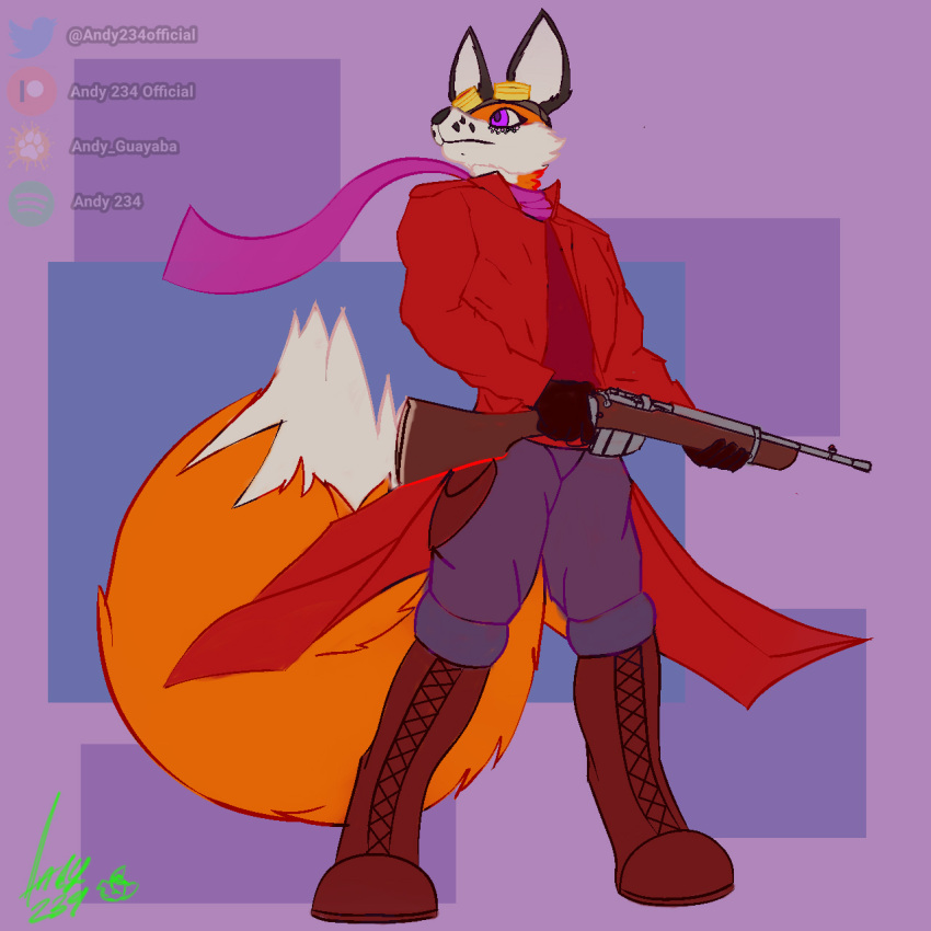 1:1 andy_234 bolt_action bolt_action_rifle boots canid canine clothed clothing eyewear footwear fox fur goggles gun hi_res holding_gun holding_object holding_ranged_weapon holding_weapon lee-enfield mammal prespective ranged_weapon red_body red_fur scarf simple_background tail weapon white_body white_fur