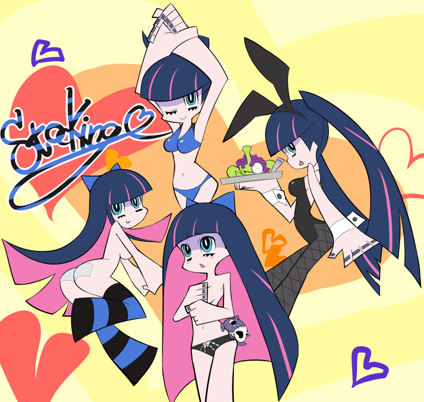 animal_ears ass bikini breasts bunny_girl bunnysuit cleavage covering majin_(artist) majin_(marcia) panties panty_&_stocking_with_garterbelt pantyhose smile stocking_(character) stocking_(psg) swimsuit underwear wink