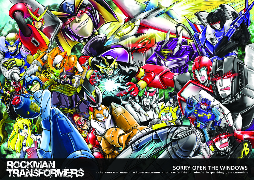 6+boys android arm_cannon armor bad_id bad_pixiv_id bass_(mega_man) blonde_hair blue_eyes bomb_man bumblebee_(transformers) copyright_name crash_man crossover cut_man dress elec_man electricity english_text enker_(mega_man) female fire_man flash_man frenzy_(transformers) glowing glowing_eyes green_eyes grin hand_on_own_arm helmet highres jazz_(transformers) long_hair mega_man:_dr._wily's_revenge mega_man_(character) mega_man_(classic) mega_man_(series) mega_man_1 mega_man_2 mega_man_3 megatron metal_man multiple_boys nine_(ninevsnine) parted_lips photoshop_(medium) prowl_(transformers) quick_man red_eyes robot roll_(mega_man) rumble_(transformers) science_fiction shadow_man_(mega_man) shockwave_(transformers) skywarp smile smirk starscream teeth thundercracker transformers transformers:_generation_1 v-fin watermark weapon web_address