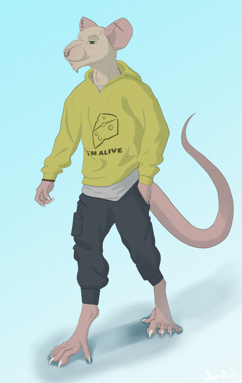 absurd_res anthro clothing hi_res hoodie joerat male mammal murid murine piercing rat rodent solo topwear walking