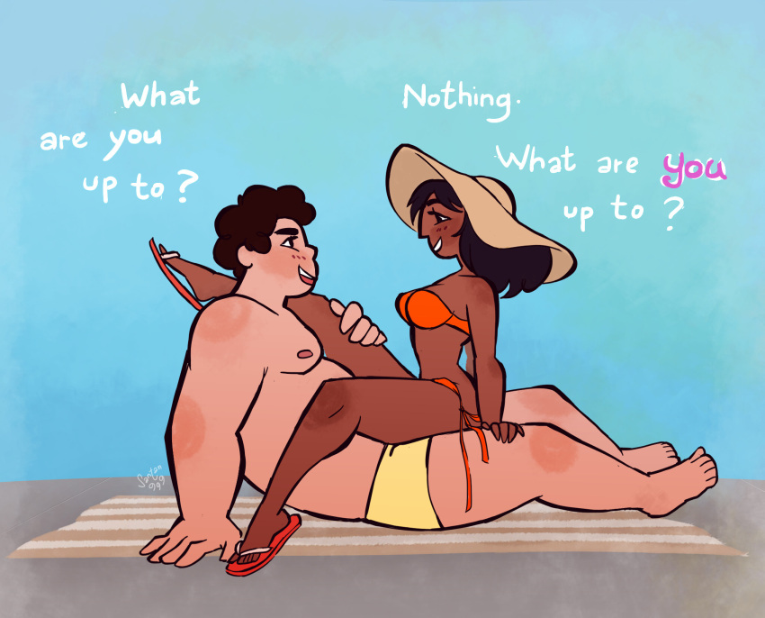 1boy 1boy1girl 1girls american assertive assertive_male bigger_male bikini blush blush brown_nipples canon_couple caucasian caucasian_male chubby_male connie_maheswaran dark-skinned_female dark_skin dark_skinned_female dialogue dominant dominant_male fat_man female femsub flip_flops golden_arch_position hairy hairy_balls hairy_male hairy_penis hand_on_thigh hands_on_thighs hat indian_female interracial leg_over_shoulder light-skinned_male light_skin light_skinned_male looking_at_another male male_focus male_tits maledom manly muscle muscles muscular muscular_male pecs pectorals pubes pubes_exposed sandals santan999 shorter_female sitting_on_lap smaller_female smiling_at_partner steven_quartz_universe steven_universe submissive submissive_female swimsuit swimwear taller_male teasing toned toned_male