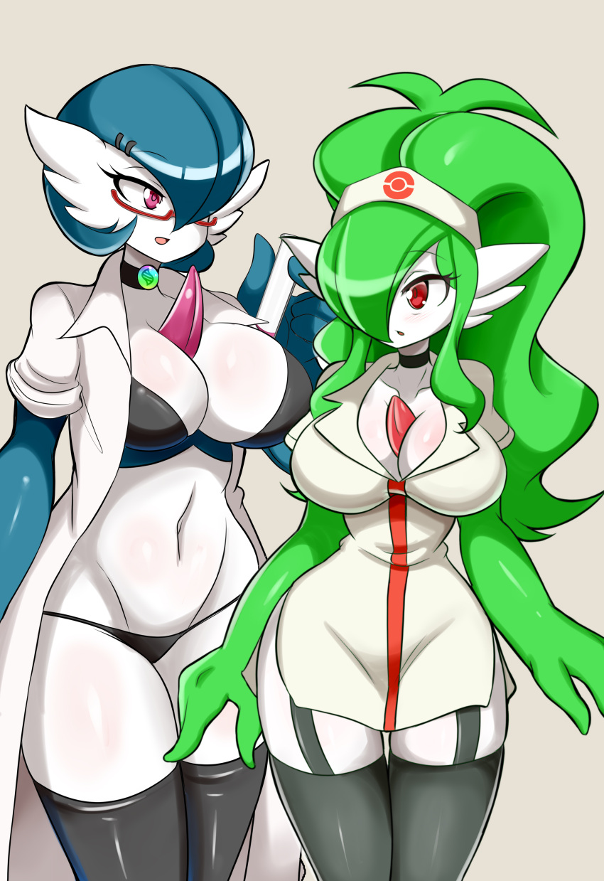 absurd_res accessory big_breasts bra breasts choker clothing coat doctor dr._voir duo eyewear female female/female gardevoir generation_3_pokemon glasses headband hi_res hilda_(pokemon) humanoid jewelry lab_coat laboratory_equipment laboratory_glassware legwear lucyfercomic necklace nintendo not_furry nurse panties pokemon pokemon_(species) scientific_instrument shiny_pokemon test_tube thigh_highs topwear underwear