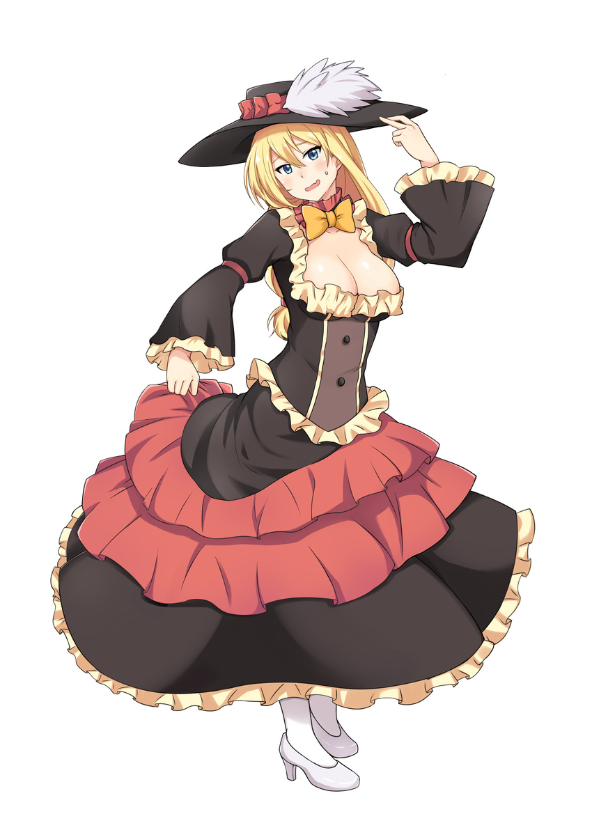 blonde_hair blue_eyes blush breasts cleavage commentary_request darkness_(konosuba) dress female hat highres kono_subarashii_sekai_ni_shukufuku_wo! large_breasts long_hair looking_at_viewer naginoya open_mouth solo