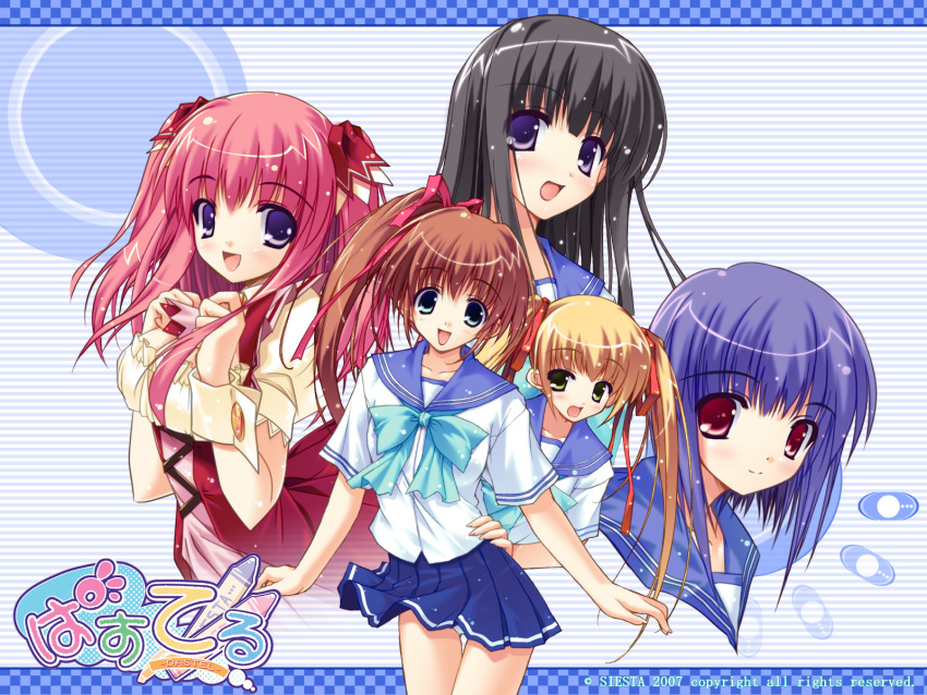 5girls everyone hazuki_sakura highres himemiya_arisu kusanagi_yukino momose_mio multiple_girls pastel_(game) photoshop_(medium) school_uniform serafuku yuuki_haruka