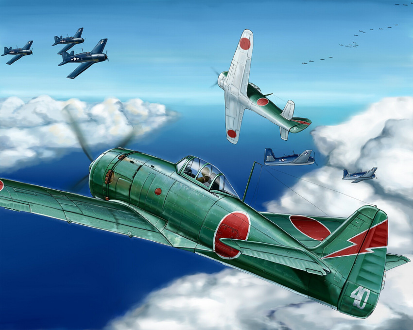 airplane battle cloud kcme ocean sky water world_war_2