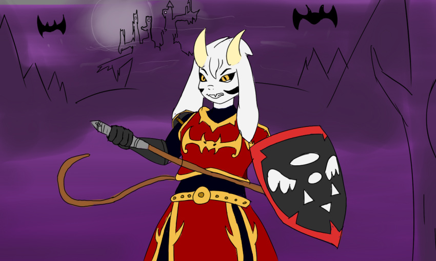 5:3 anthro armor asriel_dreemurr_(god_form) blackpatapon boss_monster_(undertale) bovid caprine castlevania_ii:_simon's_quest male mammal shield simple_background solo undertale undertale_(series)