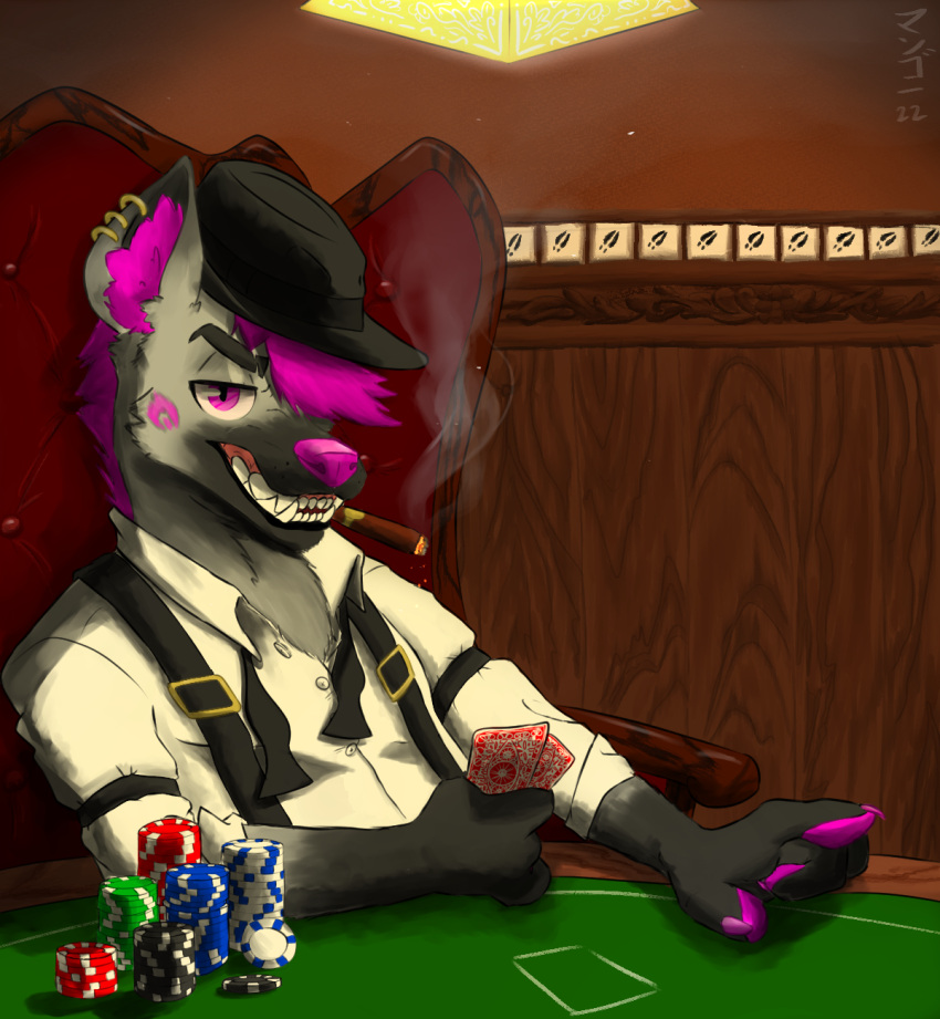 anthro cigar gambler hi_res hyena male mammal mangodrawscsp poker poker_chip poker_table solo tobi_hyena