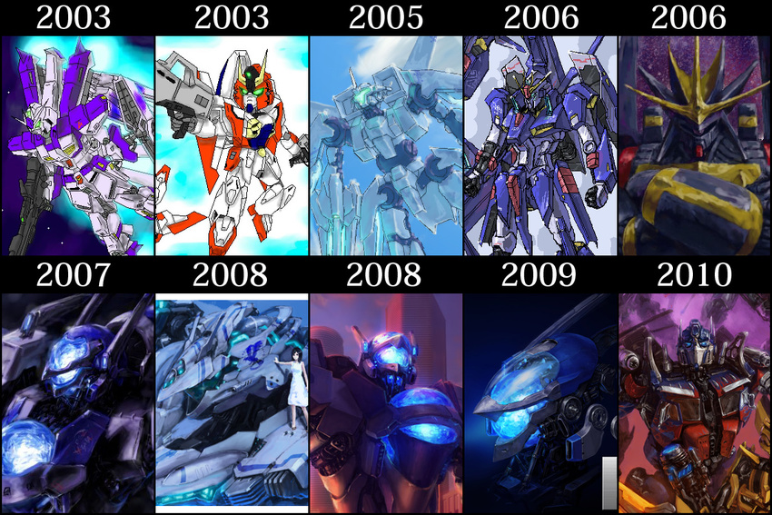 after_war_gundam_x artist_progress bumblebee_(transformers) char's_counterattack char's_counterattack_-_beltorchika's_children chart commentary_request comparison dress female glowing glowing_eyes gunbuster gundam gundam_airmaster hi-nu_gundam mecha mecha_request optimus_prime original photoshop_(medium) robot space ten_year_artist_progress_record top_wo_nerae! transformers transformers:_revenge_of_the_fallen transformers_(live_action) yutori_(clockwork_chicken) z_ii_gundam