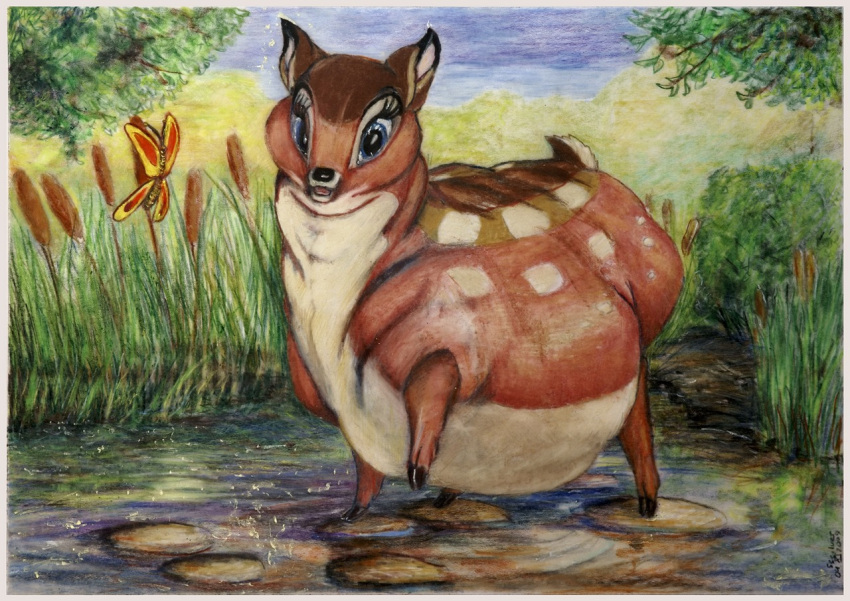 ambient_arthropod ambient_butterfly ambient_flier ambient_insect ambiguous_gender arthropod bambi_(film) brown_body brown_fur butterfly colored deer detailed_ambient_creature detailed_background disney duo eyelashes faline_(bambi) female feral fur insects lepidopteran mammal morbidly_obese morbidly_obese_ambiguous morbidly_obese_feral mule_deer new_world_deer obese obese_ambiguous obese_feral overweight overweight_ambiguous overweight_feral solo_focus sssilver tan_body tan_fur