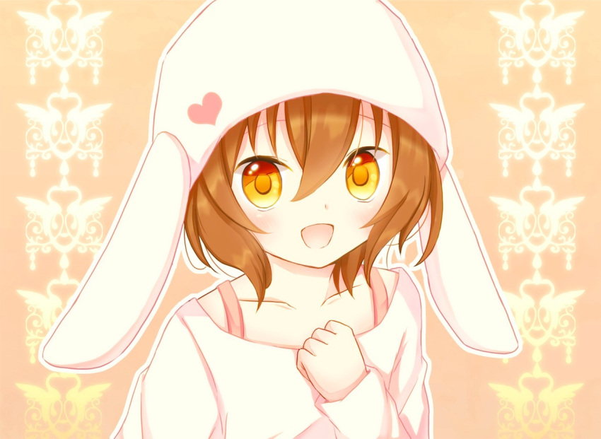 1boy akane_(goma) animal_ears blush brown_hair bunny_ears goma_(11zihisin) hat highres male male_focus open_mouth orange_eyes original solo sweater trap