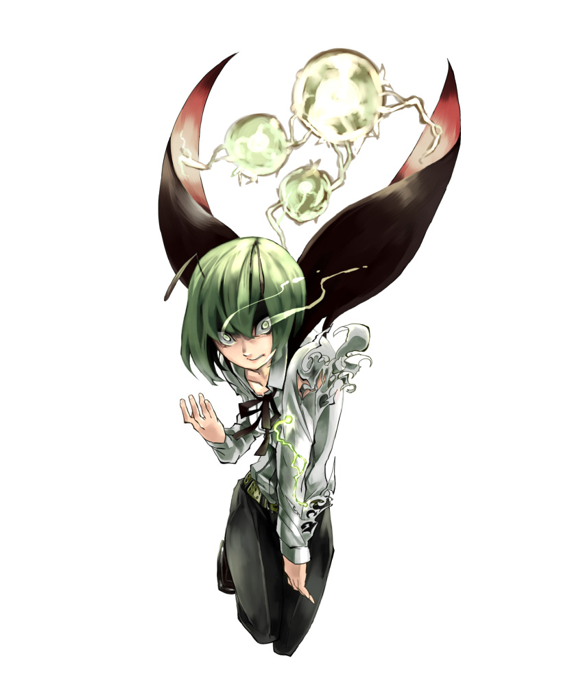 androgynous antennae bad_id bad_pixiv_id cape crazy_eyes female full_body glowing glowing_eyes green_eyes green_hair highres reverse_trap ribbon short_hair solo touhou transparent_background usui_ryuu wings wriggle_nightbug