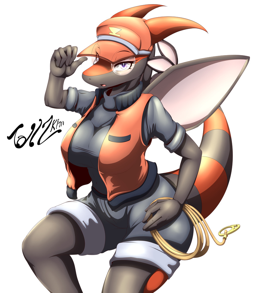 2016 5_fingers absurd_res alternate_color anthro anthrofied big_breasts black_body black_scales bottomwear breasts clothed clothing dragon english_text female fingers flygon front_view fully_clothed generation_3_pokemon grey_bottomwear grey_clothing grey_shorts grey_sweater grey_topwear hand_on_hip hat headgear headwear hi_res holding_object jacket jacket_vest kaida_(kataou) looking_at_viewer membrane_(anatomy) membranous_wings mythological_creature mythological_scalie mythology nintendo non-mammal_breasts open_mouth pokemon pokemon_(species) pokemon_ranger pokemon_ranger_(character) pokemorph portrait purple_eyes red_body red_clothing red_jacket red_jacket_vest red_scales red_topwear red_vest rope scales scalie shorts signature simple_background snout solo sweater tail tailzkim text three-quarter_portrait three-quarter_view tongue topwear vest white_background wings