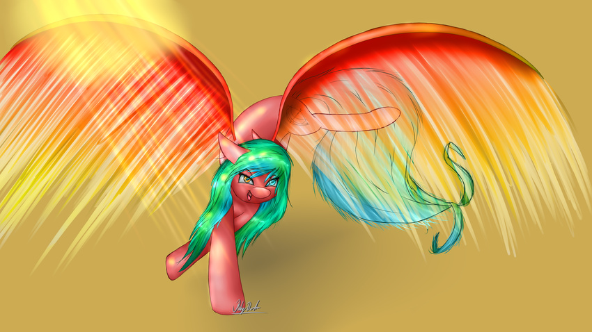 16:9 absurd_res colorful_theme digital_media_(artwork) equid equine fan_character female friendship_is_magic hair hasbro hi_res horse mammal multicolored_hair my_little_pony pony rubydusk scene_haircut simple_background smile solo widescreen wings