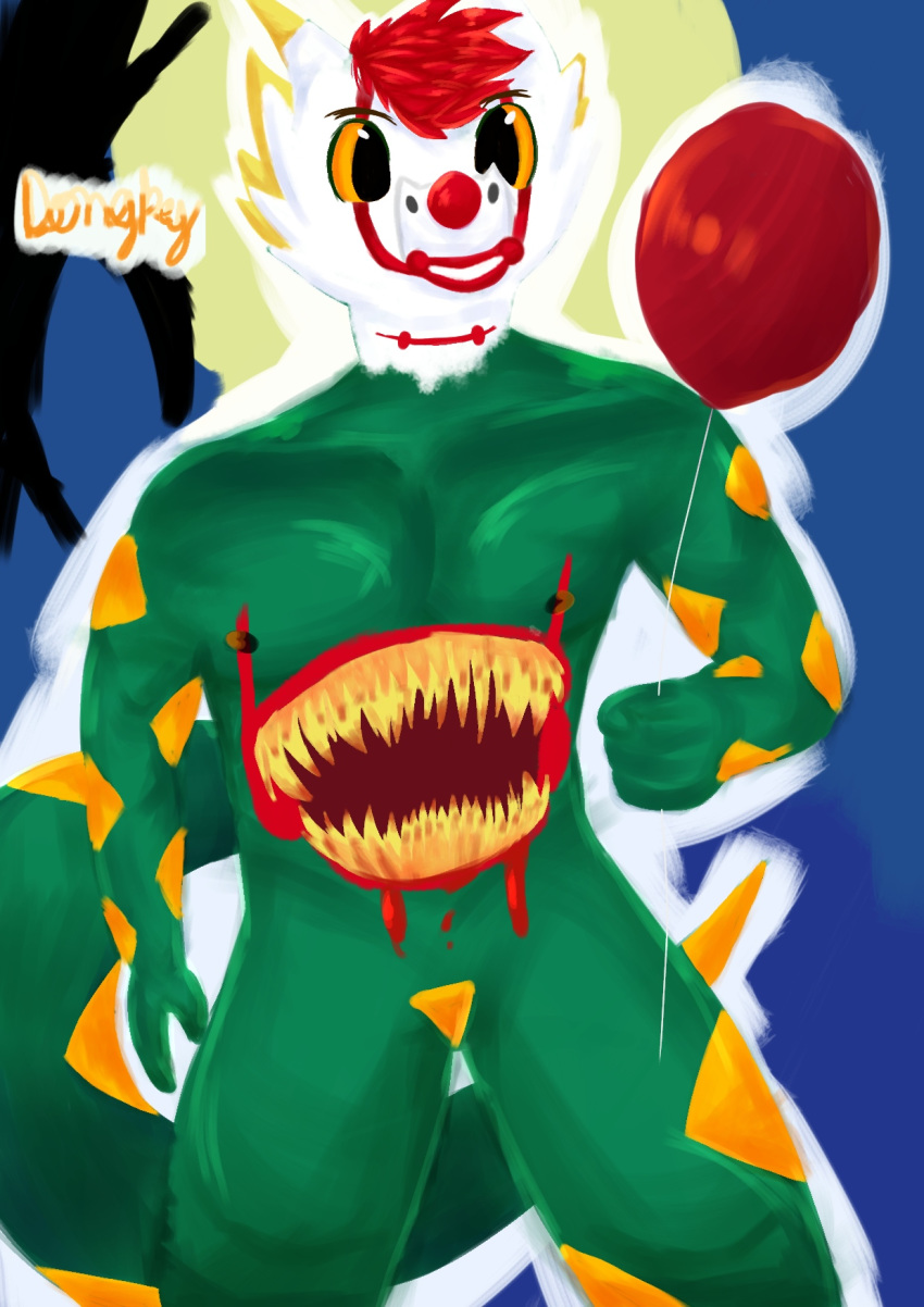 anthro belly_mouth clown dongkey hi_res kobold male nightmare_fuel solo