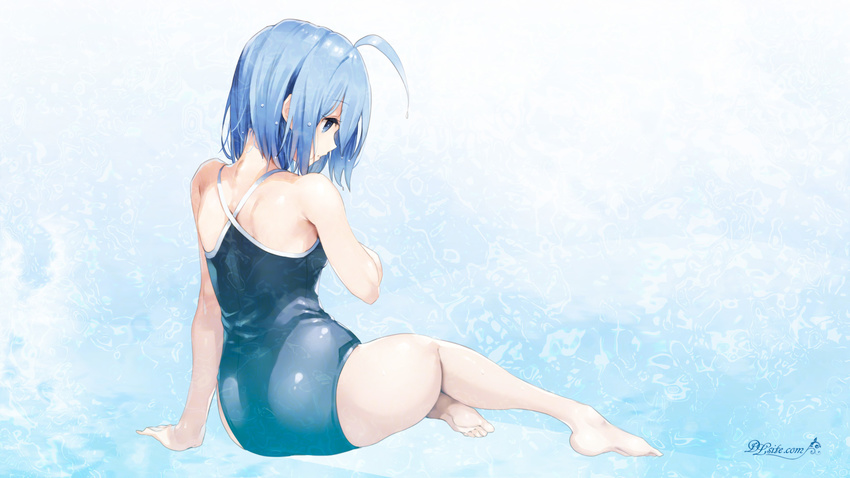 barefoot blue_eyes blue_hair dlsite.com elle_sweet original paseri school_swimsuit swimsuit tagme wet