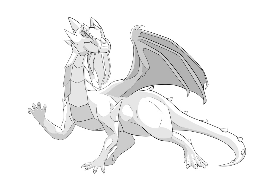 2020 ambiguous_gender clawed_fingers dragon dragon_tail dragon_wings european_mythology feral greyscale hi_res line_art mferite monochrome mythological_creature mythological_scalie mythology scalie solo spiked_tail spikes spikes_(anatomy) tail western_dragon wyvern