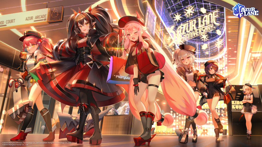 6+girls absurdly_long_hair ahoge azur_lane bag black_hair brown_hair commentary crossed_arms detached_sleeves english_commentary gloves hair_between_eyes hair_ribbon hat highres janyhero long_hair long_sleeves low_twintails mall manjuu_(azur_lane) midriff multicolored_hair multiple_girls navel official_art panties pantyshot pink_hair pointy_ears red_hair ribbon shopping_bag short_hair short_sleeves shorts side_ponytail sidelocks streaked_hair twintails underwear very_long_hair walking white_hair z1_leberecht_maass_(azur_lane) z1_leberecht_maass_(retrofit)_(azur_lane) z23_(azur_lane) z23_(the_eyecatch_in_the_rye?)_(azur_lane) z24_(azur_lane) z25_(azur_lane) z26_(azur_lane) z2_georg_thiele_(azur_lane)