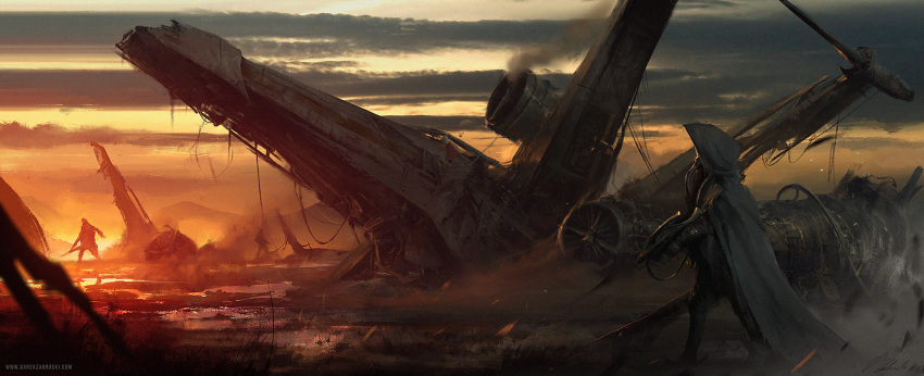 3others cloak commentary corpse darek_zabrocki english_commentary gun highres holding holding_gun holding_weapon multiple_others rebel_pilot science_fiction spacecraft star_wars starfighter t-65_x-wing vehicle_focus weapon wreckage x-wing