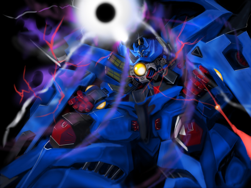 black_hole commentary_request dark energy glowing glowing_eyes granzon mecha no_humans pususu robot solo super_robot_wars super_robot_wars_original_generation super_robot_wars_the_lord_of_elemental