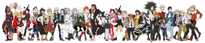 6+boys 6+girls afro annotated antonio_lopez asahina_aoi barnaby_brooks_jr. celestia_ludenberg cis_(tiger_&_bunny) claw_ring commentary_request cosplay costume_switch crossdressing danganronpa:_trigger_happy_havoc danganronpa_(series) ebitetsu enoshima_junko everyone fujisaki_chihiro fukawa_toko gakuran gun hagakure_yasuhiro highres huang_baoling ikusaba_mukuro ishimaru_kiyotaka ivan_karelin jake_martinez kaburagi_kaede kaburagi_t._kotetsu karina_lyle keith_goodman kirigiri_kyoko kounaien kriem kuwata_leon maid maizono_sayaka multiple_boys multiple_girls naegi_makoto nathan_seymour ogami_sakura otoko_no_ko owada_mondo pompadour reverse_trap saitou_(tiger_&_bunny) scarf_girl_(tiger_&_bunny) school_uniform serafuku sleeves_rolled_up tiger_&_bunny togami_byakuya twintails weapon wide_image yamada_hifumi yuri_petrov