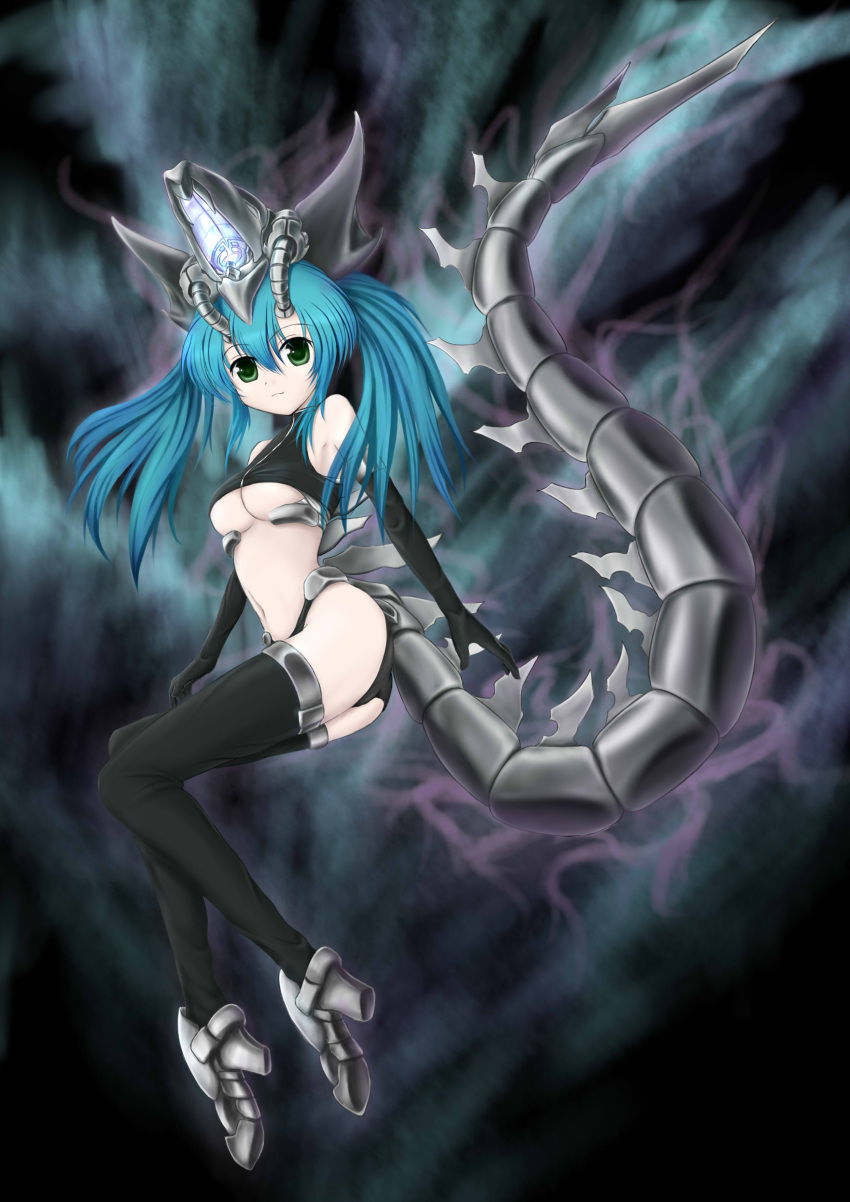 absurdres blue_eyes breasts cleavage cyber_dragon duel_monster gloves green_eyes high_heels highres shoes tail thighhighs twintails yu-gi-oh! yuu-gi-ou_duel_monsters zheyi_parker