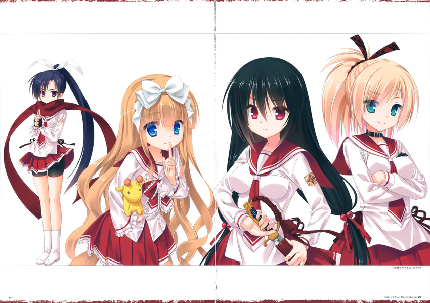 bike_shorts fuuma_hina gap hidan_no_aria hidan_no_aria_aa hino_raika kobuichi sasaki_shino seifuku shima_kirin sword