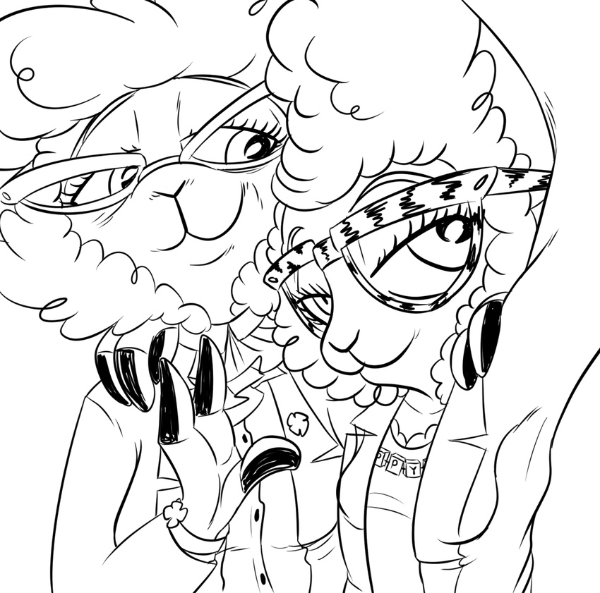 2017 3_fingers anthro better_version_at_source bovid caprine clothed clothing daughter_(lore) dawn_bellwether digital_media_(artwork) disney domestic_sheep duo eyewear fan_character female fingers glasses half-closed_eyes happy hi_res looking_at_viewer mammal monochrome mother_(lore) mother_and_child_(lore) mother_and_daughter_(lore) narrowed_eyes parent_(lore) parent_and_child_(lore) parent_and_daughter_(lore) sheep shirt simple_background smile topwear wastedtime white_background zootopia