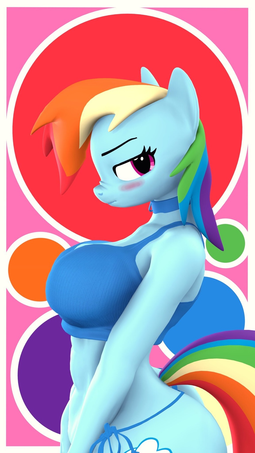 3d_(artwork) 9:16 abs anthro anthrofied big_breasts blue_body blush breasts choker clothed clothing collar digital_media_(artwork) dress equid equine female friendship_is_magic hair hasbro hi_res horse jewelry lazy_work_horse long_hair mammal multicolored_hair muscular muscular_anthro muscular_female my_little_pony necklace pony purple_eyes rainbow_dash_(mlp) rainbow_hair scrunched_nose scrunchy_face solo