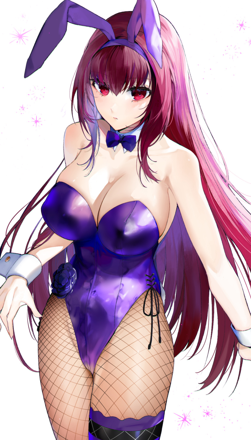 animal_ears bunny_ears bunny_girl cleavage fate/grand_order fishnets garter koyo_akio pantyhose scathach_(fate/grand_order)