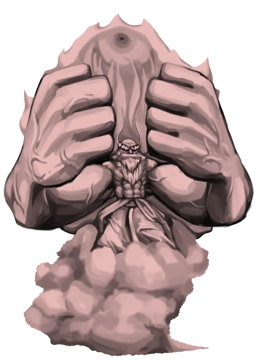 1boy bad_id bad_pixiv_id beard clenched_hands cloud facial_hair full_body highres hori_hiraki male_focus touhou transparent_background unzan