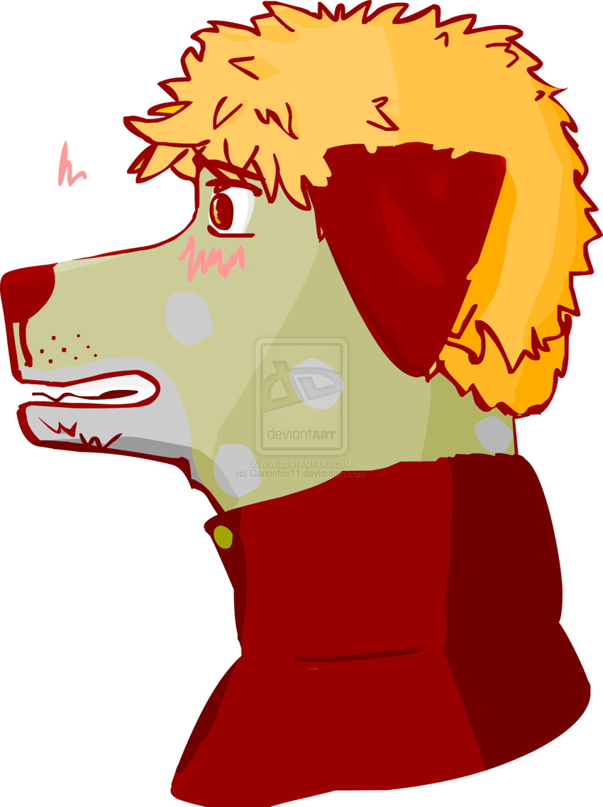 2014 annoying_watermatk anthro blood blush canine canine canonfox11 clothed clothing cringe dalmatian digital_media_(artwork) hair jacket louis male mammal nosebleed shaded short_hair solo