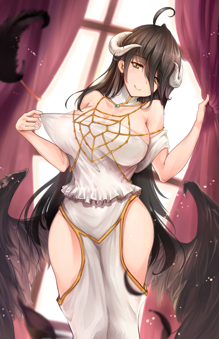 albedo_(overlord) cleavage dress horns overlord rhineheim wings