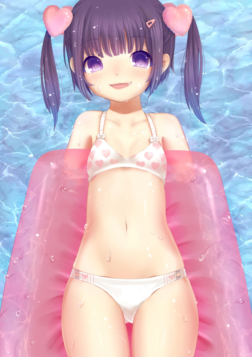 absurdres bad_id bad_pixiv_id bikini black_hair female flat_chest highres inflatable_raft long_hair oerba_yun_fang original purple_eyes solo swimsuit twintails tyun