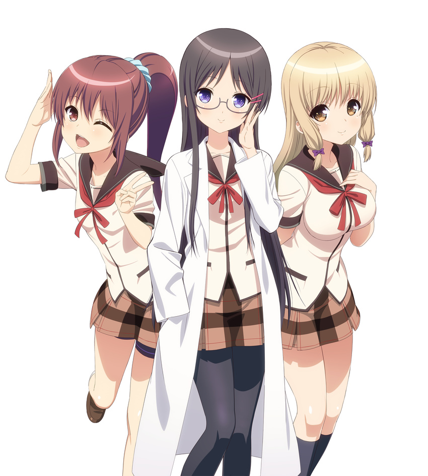 bike_shorts endou_rino jinsei_(la_bonne_vie) kujou_fumi megane pantyhose seifuku suzuki_ikumi tagme