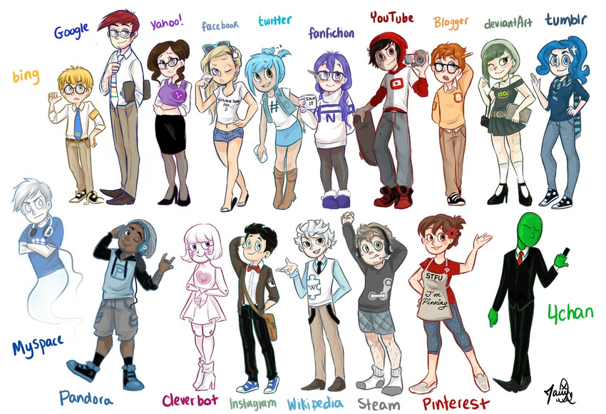 4chan 6+boys 6+girls :q adjusting_clothes adjusting_necktie android animal animal_on_head anonymous_(4chan) apron armband bar_censor bare_shoulders bing bird black_hair blogger blonde_hair blue_eyes blue_hair blush boots bow bowtie boxers brown_eyes brown_hair buttons camera capri_pants cellphone censored character_name cleverbot clipboard colored_skin commentary crop_top crossed_arms cup dark_skin denim denim_shorts deviantart earrings english_text everyone eyewear_on_head facebook fanfiction.net flip-flops flower formal freckles gesture ghost glasses google green_eyes green_hair green_skin grin hair_bun hair_flower hair_ornament hand_on_own_hip hat headphones headset height_difference high_heels hood hoodie instagram jeans jewelry knee_boots leg_hair lips long_hair looking_at_another looking_at_viewer low_twintails luvpie1997 male_underwear middle_finger midriff mug multiple_boys multiple_girls musical_note myspace navel necklace necktie on_head one_eye_closed open_mouth orange_hair own_hands_together pandora_(site) pants pantyhose parted_lips patch pencil personification phone pigeon-toed pinterest plaid ponytail purple_hair red_hair sandals scarf shoes short_hair shorts signature simple_background single_hair_bun skateboard sketchbook skirt smartphone smile socks standing steam_(platform) suit sunglasses suspenders sweater the_interwebs_series tongue tongue_out tumblr twintails twitter underwear untied_footwear untied_shoe vest video_camera white_background white_eyes white_hair wikipedia yahoo! youtube