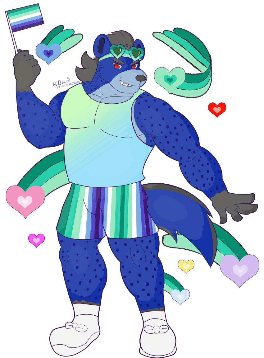 2024 absurd_res alpha_channel anthro barazoku cel_shading clothed clothing eyewear flag goggles grin grinning_at_viewer heart_symbol hi_res hyena kazuhisa kbh_kazuhisa kemoteto_yakuza_project lgbt_pride lgbt_pride_month looking_at_viewer male mammal muscular muscular_anthro muscular_male pride_colors shaded smile solo spotted_hyena teeth vincian_pride_colors