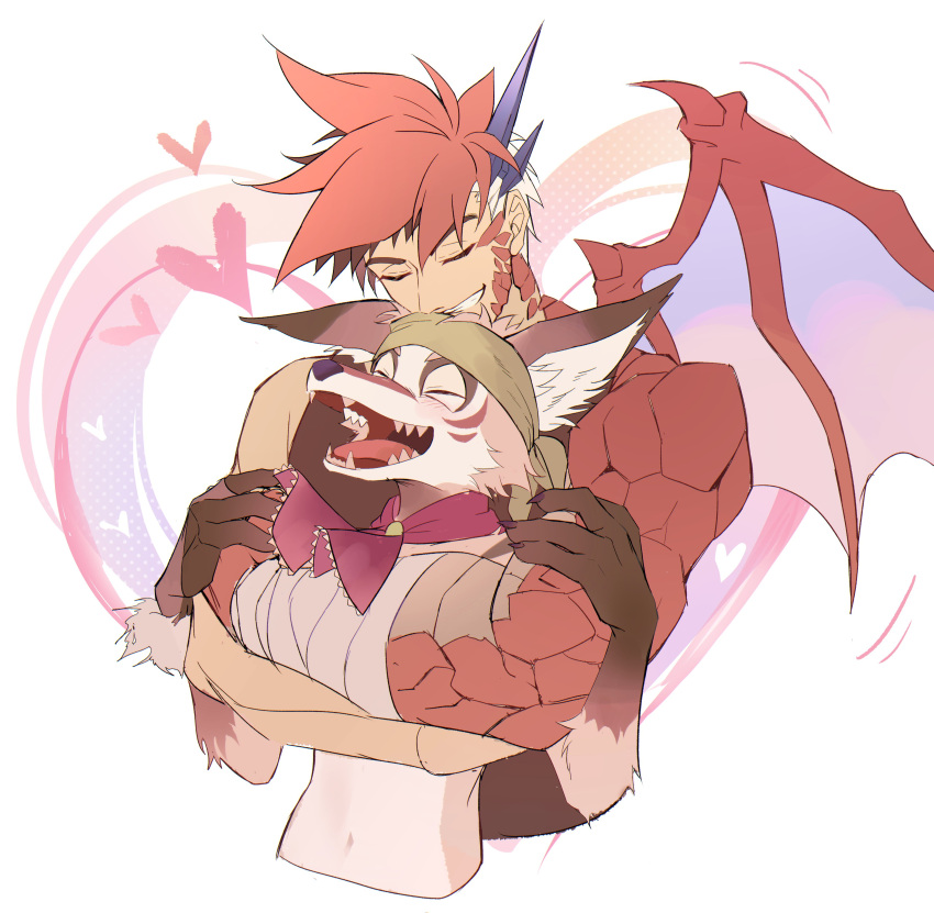 absurd_res amorey anothereidos_of_dragon_vein_r anthro bandana brown_body brown_fur closed_eyes dragon duo fur gaia_(anothereidos_r) ge5ajtqitgcpx0m heart_symbol hi_res hug hugging_another hugging_from_behind human hybrid japanese_kobold kerchief kobold male mammal mythological_creature mythological_scalie mythology navel red_body red_scales scales scalie smile tan_body tan_fur