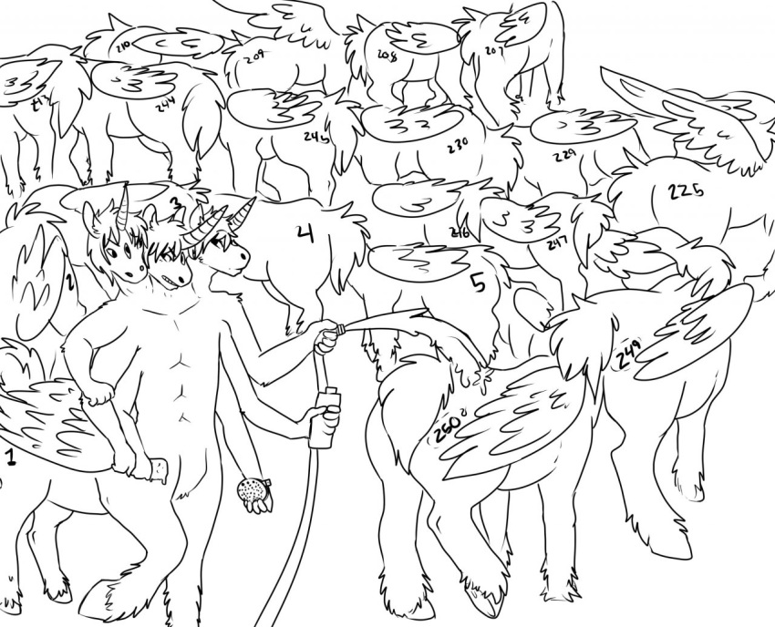 3_heads codeine equid equine horn horse long_taur male mammal monochrome multi_arm multi_eye multi_head multi_leg multi_limb multi_wing solo taur wings