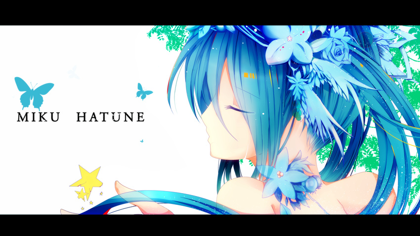 bloodcatblack blue_hair close flowers hatsune_miku tears vocaloid