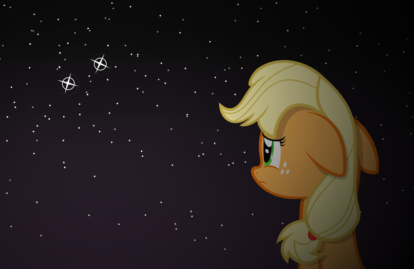 2015 applejack_(mlp) earth_pony equid equine female feral friendship_is_magic hasbro hi_res horse mammal my_little_pony night outside pony sad sky solo star starry_sky zacatron94