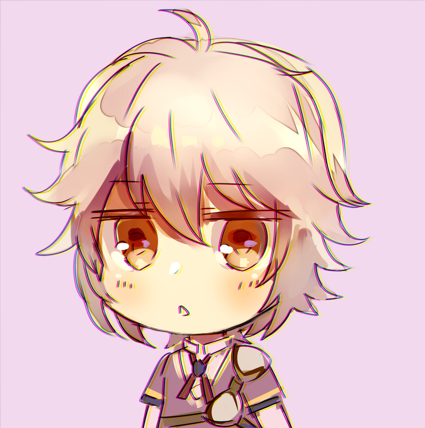 1boy brown_eyes chibi commentary_request fire_emblem fire_emblem_echoes:_shadows_of_valentia highres kash-phia kliff_(fire_emblem) male_focus open_mouth portrait purple_background simple_background solo white_hair