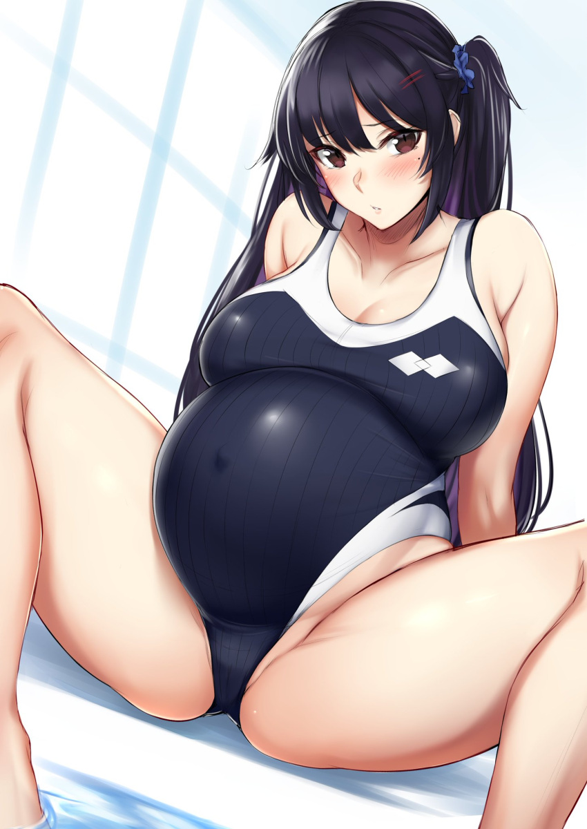 black_hair female hara_mizuki highres kusahagane md5_mismatch pregnant resolution_mismatch source_larger swimsuit